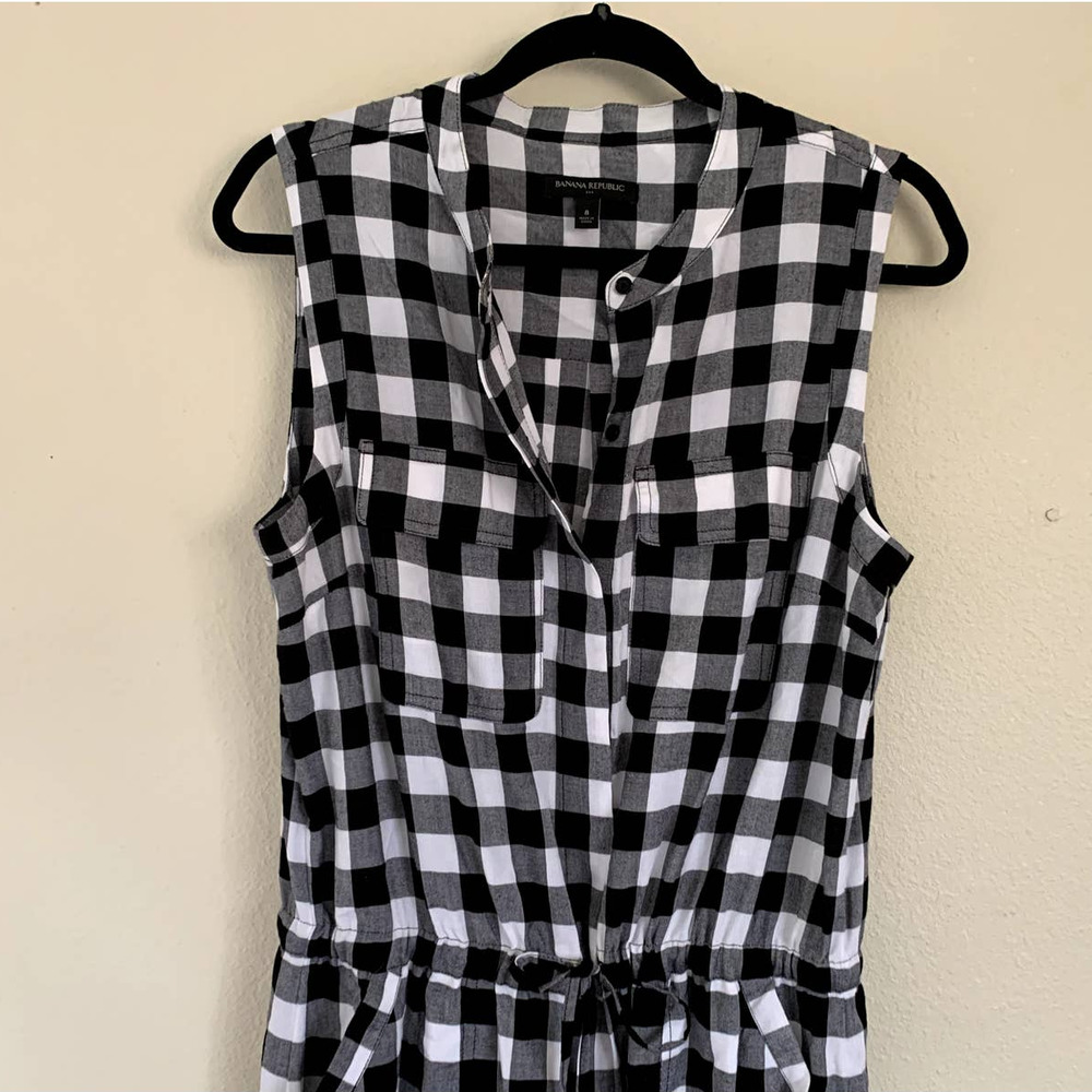 Banana Republic Black and White Gingham Midi Dress